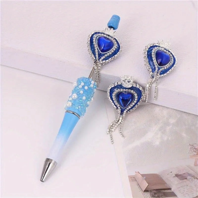 10pcs Girl Cute Loveheart Crown Beads Rhinestone Chain Tassel Handmade DIY Pen Decorate Mobile Phone Chain Accessories Ornaments