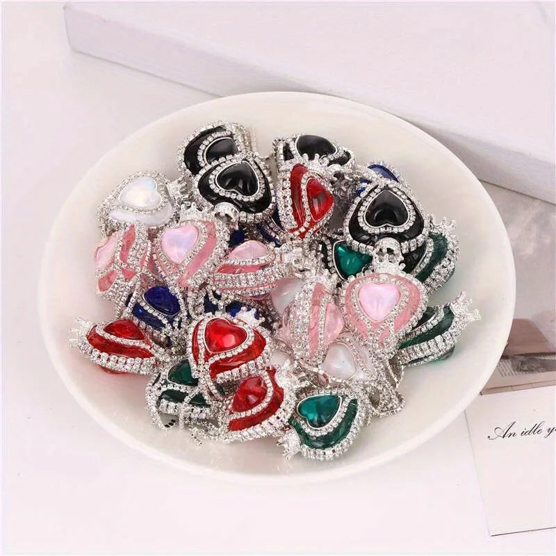 10pcs Girl Cute Loveheart Crown Beads Rhinestone Chain Tassel Handmade DIY Pen Decorate Mobile Phone Chain Accessories Ornaments
