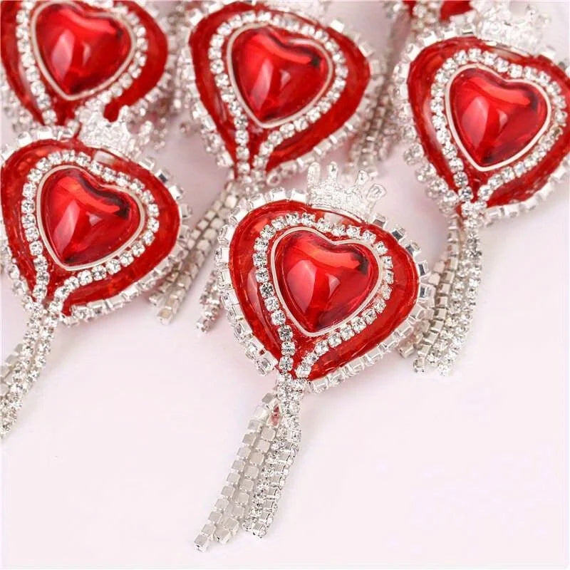 10pcs Girl Cute Loveheart Crown Beads Rhinestone Chain Tassel Handmade DIY Pen Decorate Mobile Phone Chain Accessories Ornaments