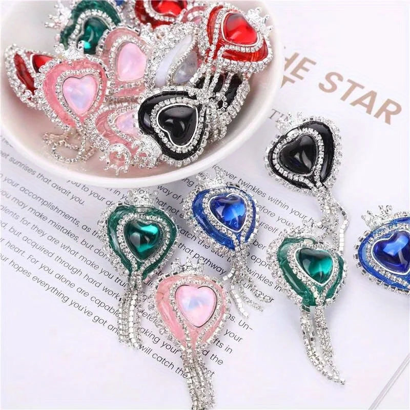 10pcs Girl Cute Loveheart Crown Beads Rhinestone Chain Tassel Handmade DIY Pen Decorate Mobile Phone Chain Accessories Ornaments