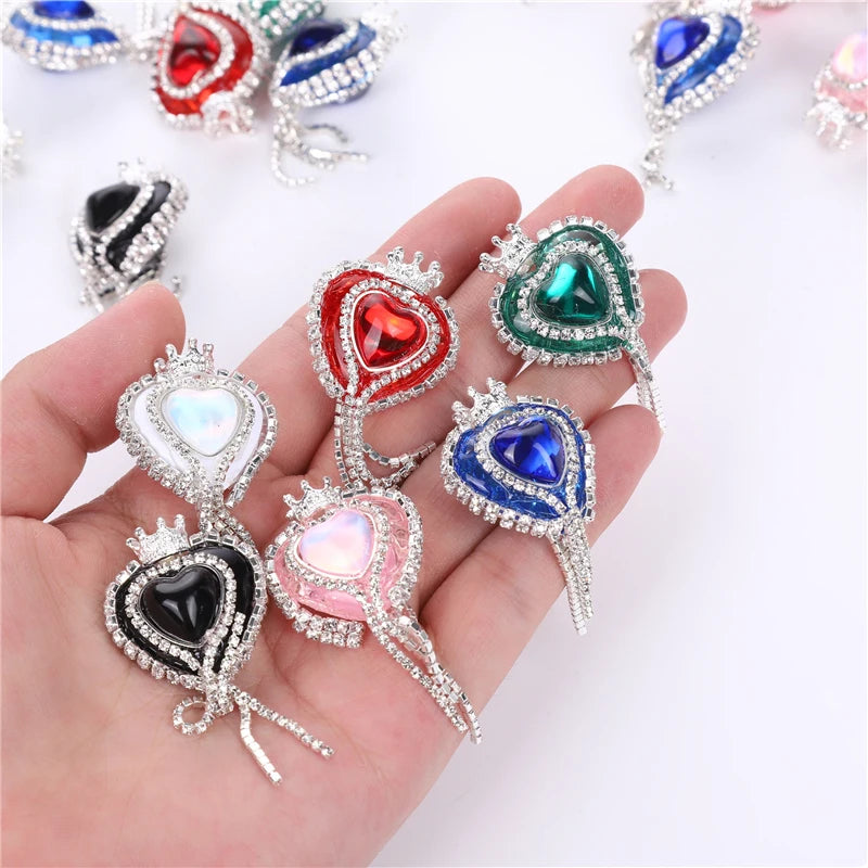 10pcs Girl Cute Loveheart Crown Beads Rhinestone Chain Tassel Handmade DIY Pen Decorate Mobile Phone Chain Accessories Ornaments