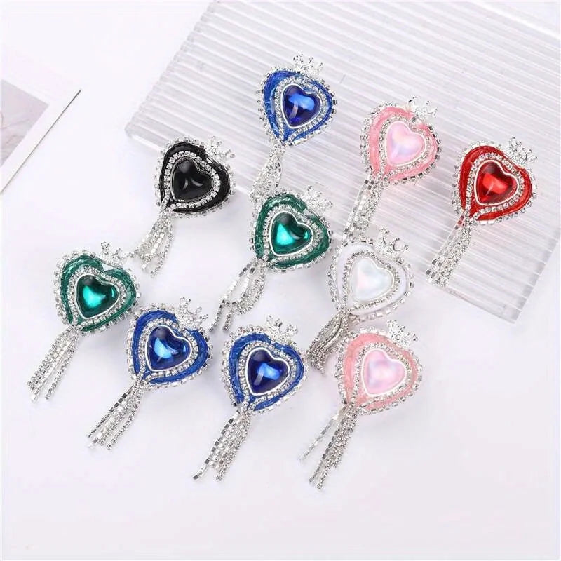 10pcs Girl Cute Loveheart Crown Beads Rhinestone Chain Tassel Handmade DIY Pen Decorate Mobile Phone Chain Accessories Ornaments