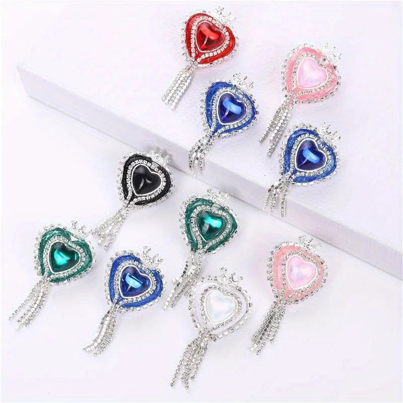 10pcs Girl Cute Loveheart Crown Beads Rhinestone Chain Tassel Handmade DIY Pen Decorate Mobile Phone Chain Accessories Ornaments