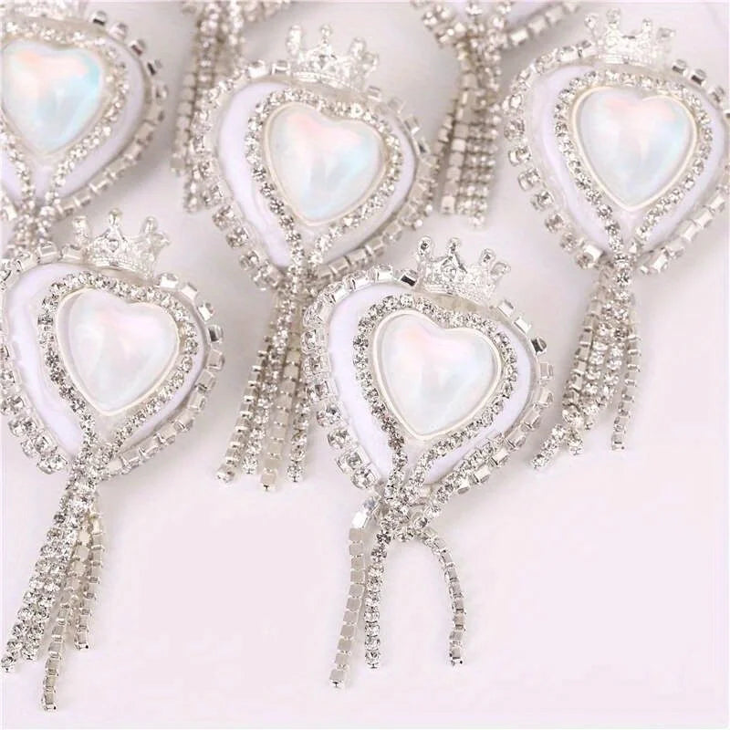 10pcs Girl Cute Loveheart Crown Beads Rhinestone Chain Tassel Handmade DIY Pen Decorate Mobile Phone Chain Accessories Ornaments