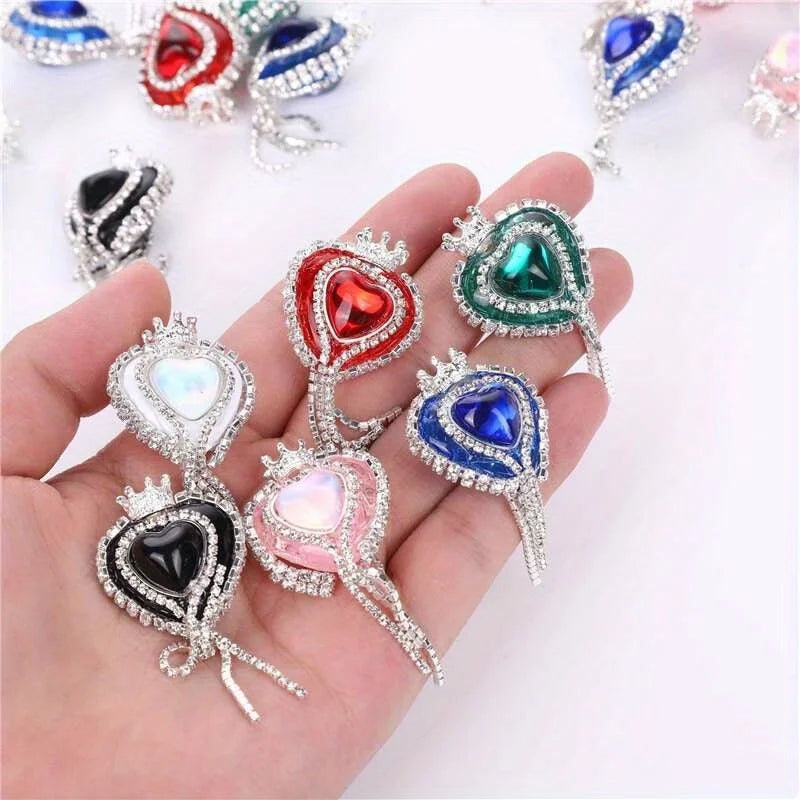 10pcs Girl Cute Loveheart Crown Beads Rhinestone Chain Tassel Handmade DIY Pen Decorate Mobile Phone Chain Accessories Ornaments