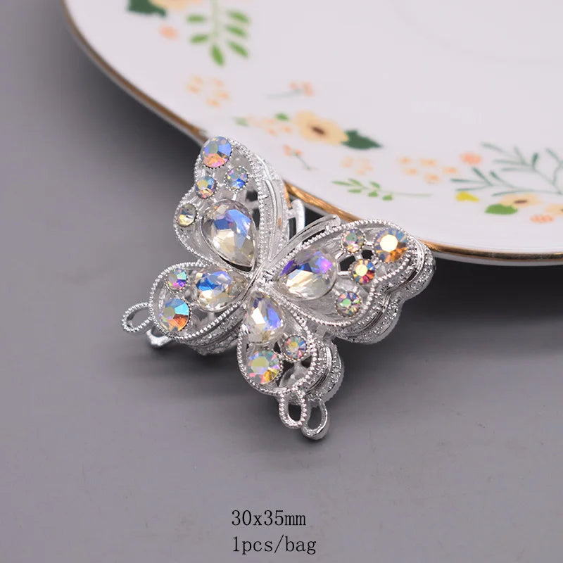 10pcs /bag Creative Glitter Metal Alloy Pink Purple Rhinestone Butterfly Beads for Jewelry Making DIY Bead Pen Accessories