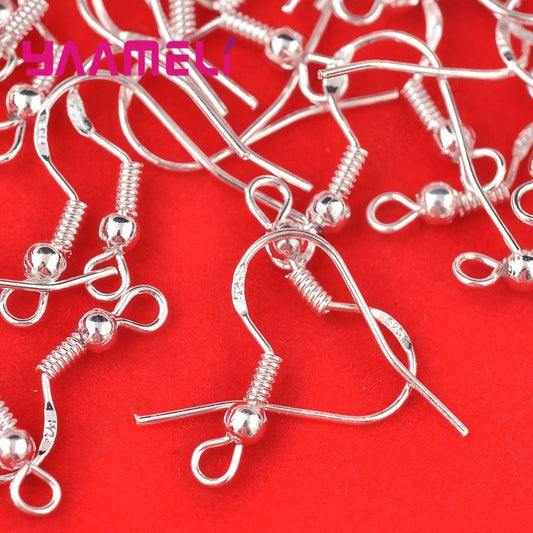 200PCS Earring Making Wholesale 18mm 925 Sterling Silver Stamp Earring French Hooks Beaded Ball Jewelry Accessory Findings