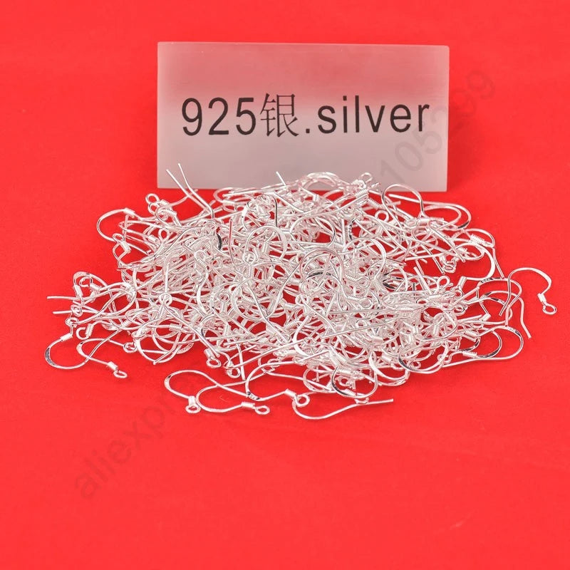 200PCS Earring Making Wholesale 18mm 925 Sterling Silver Stamp Earring French Hooks Beaded Ball Jewelry Accessory Findings