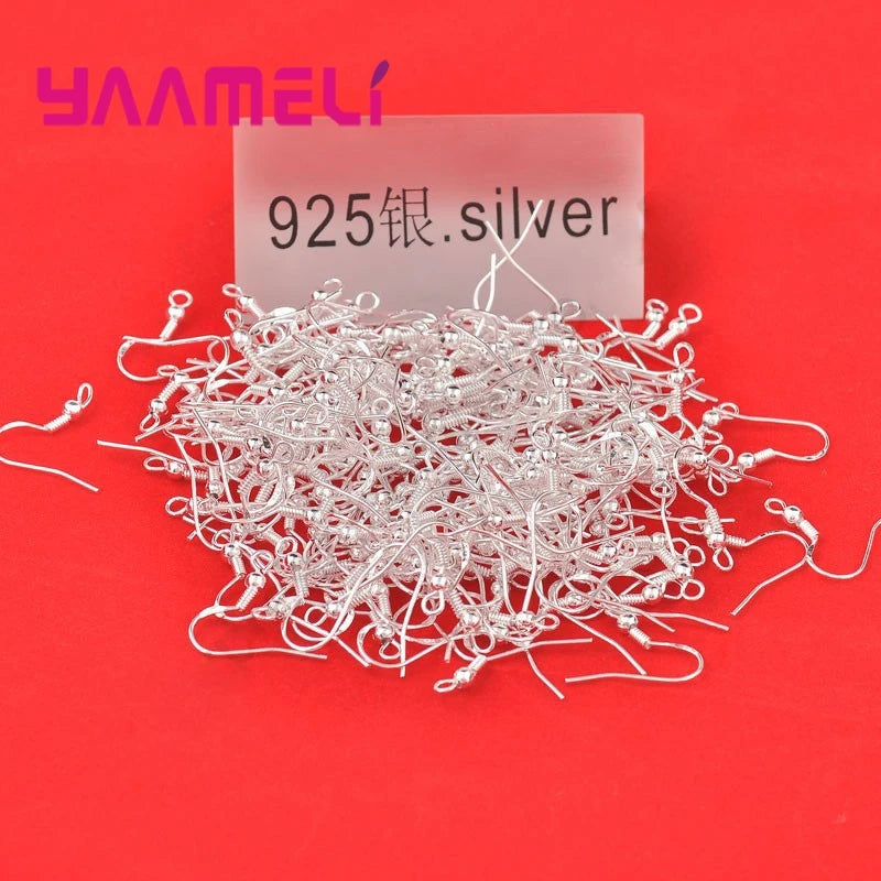 200PCS Earring Making Wholesale 18mm 925 Sterling Silver Stamp Earring French Hooks Beaded Ball Jewelry Accessory Findings