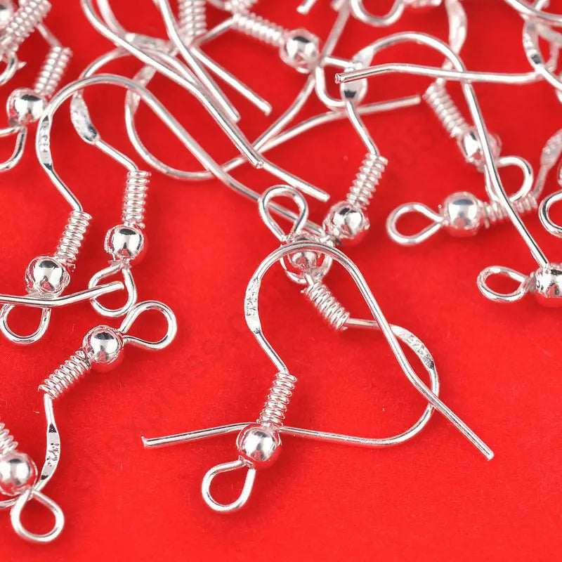 200PCS Earring Making Wholesale 18mm 925 Sterling Silver Stamp Earring French Hooks Beaded Ball Jewelry Accessory Findings