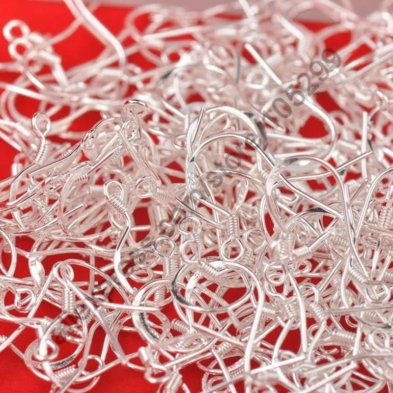 200PCS Earring Making Wholesale 18mm 925 Sterling Silver Stamp Earring French Hooks Beaded Ball Jewelry Accessory Findings