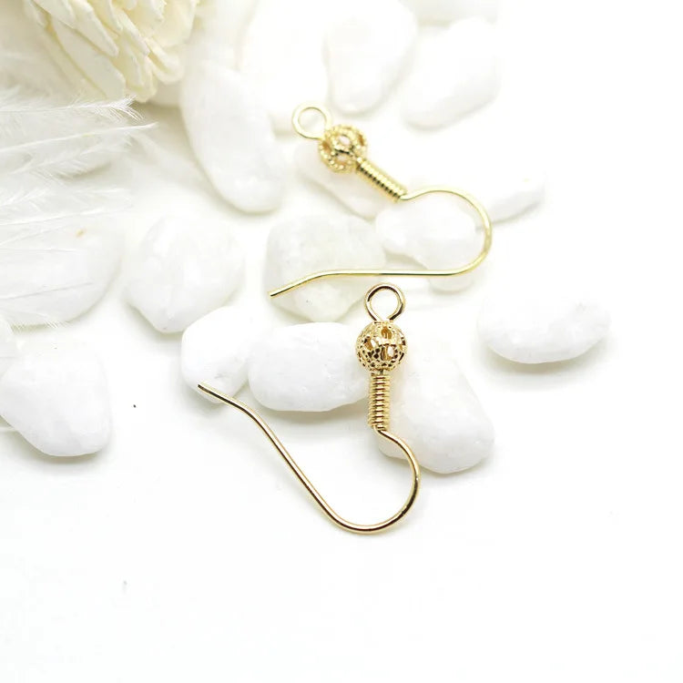 20PCS diy earrings accessories thick 14k gold plated earring hooks findings flower ball spring silver earwire wholesale