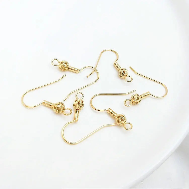 20PCS diy earrings accessories thick 14k gold plated earring hooks findings flower ball spring silver earwire wholesale