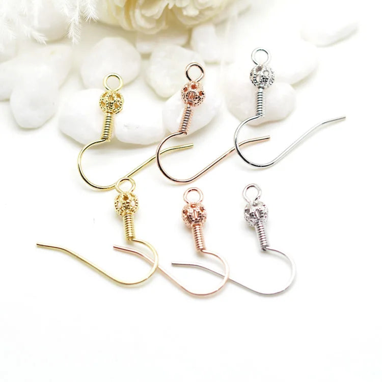 20PCS diy earrings accessories thick 14k gold plated earring hooks findings flower ball spring silver earwire wholesale