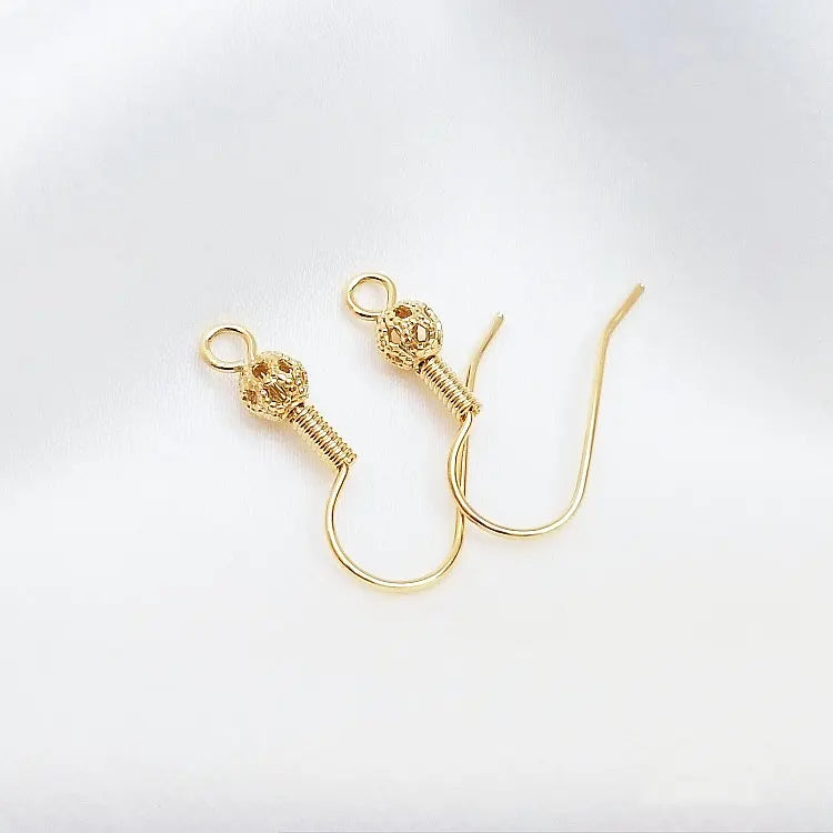 20PCS diy earrings accessories thick 14k gold plated earring hooks findings flower ball spring silver earwire wholesale