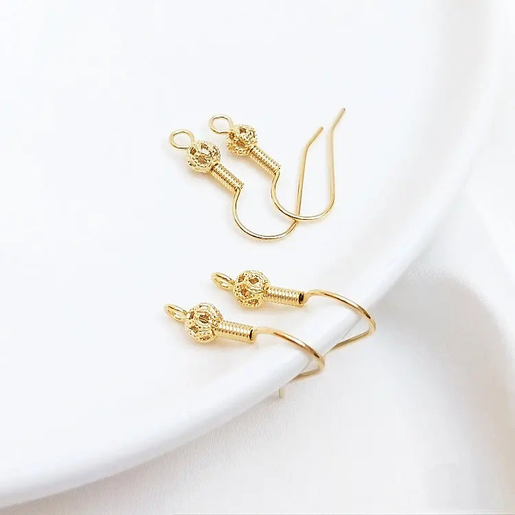 20PCS diy earrings accessories thick 14k gold plated earring hooks findings flower ball spring silver earwire wholesale