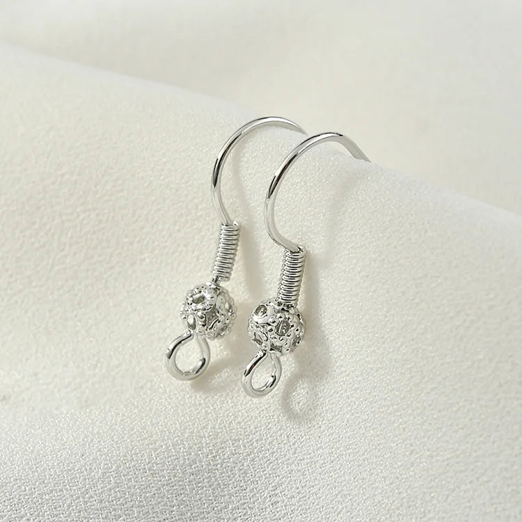 20PCS diy earrings accessories thick 14k gold plated earring hooks findings flower ball spring silver earwire wholesale