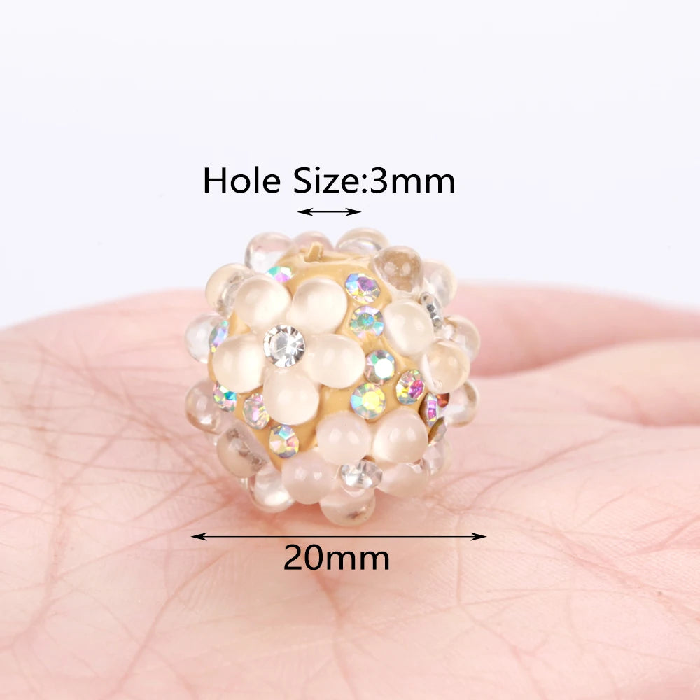 20mm 20pcs 3D Flower Ball Rhinestone Focal Acrylic Spacer Beads For Jewelry Making DIY Necklace Bracelet Earrings Keychain