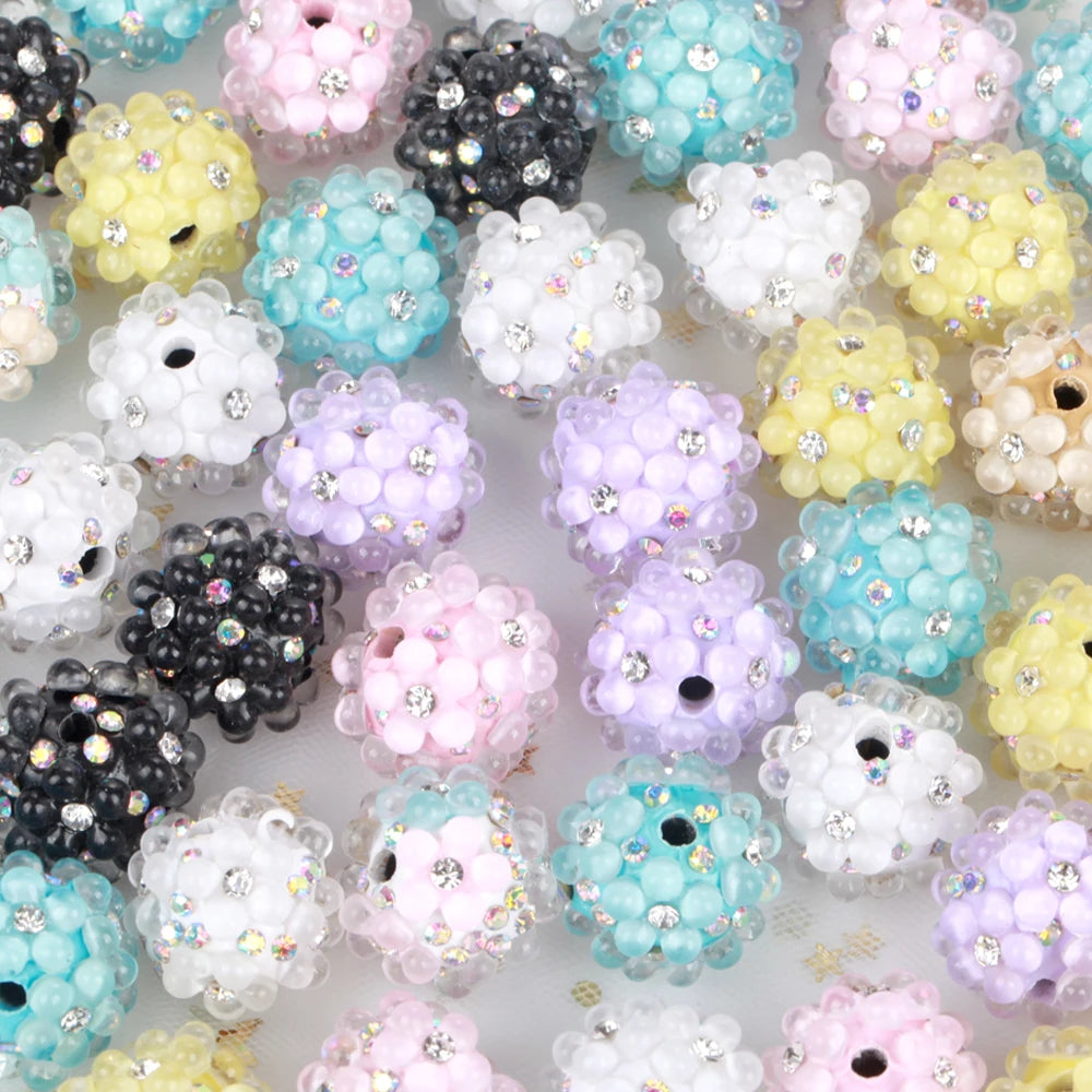 20mm 20pcs 3D Flower Ball Rhinestone Focal Acrylic Spacer Beads For Jewelry Making DIY Necklace Bracelet Earrings Keychain