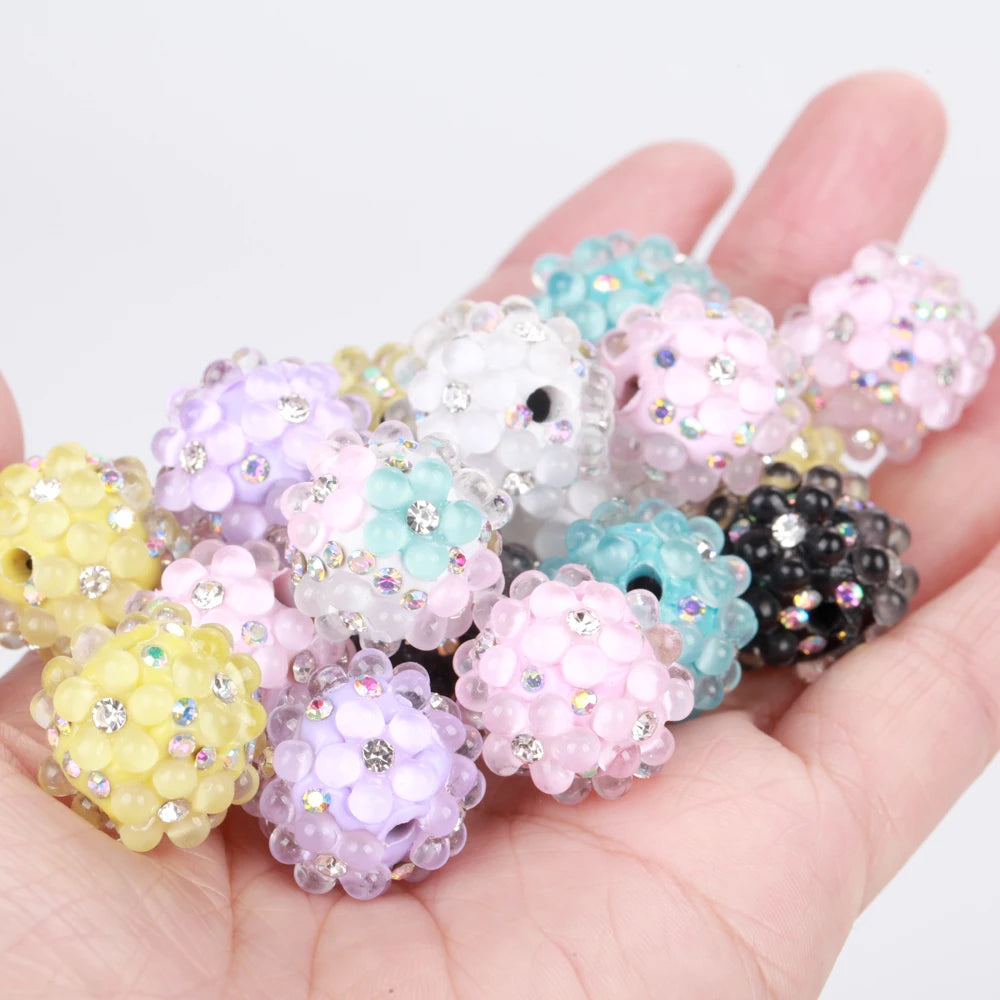 20mm 20pcs 3D Flower Ball Rhinestone Focal Acrylic Spacer Beads For Jewelry Making DIY Necklace Bracelet Earrings Keychain