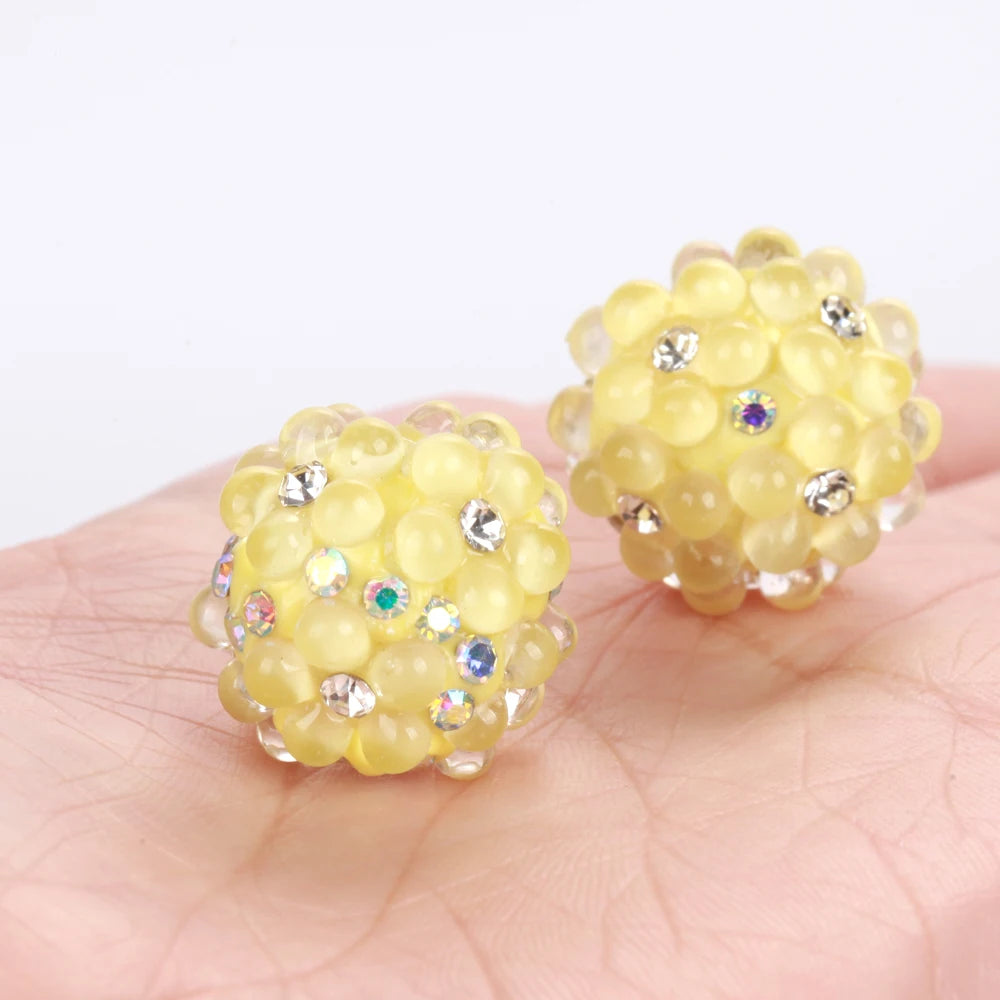 20mm 20pcs 3D Flower Ball Rhinestone Focal Acrylic Spacer Beads For Jewelry Making DIY Necklace Bracelet Earrings Keychain