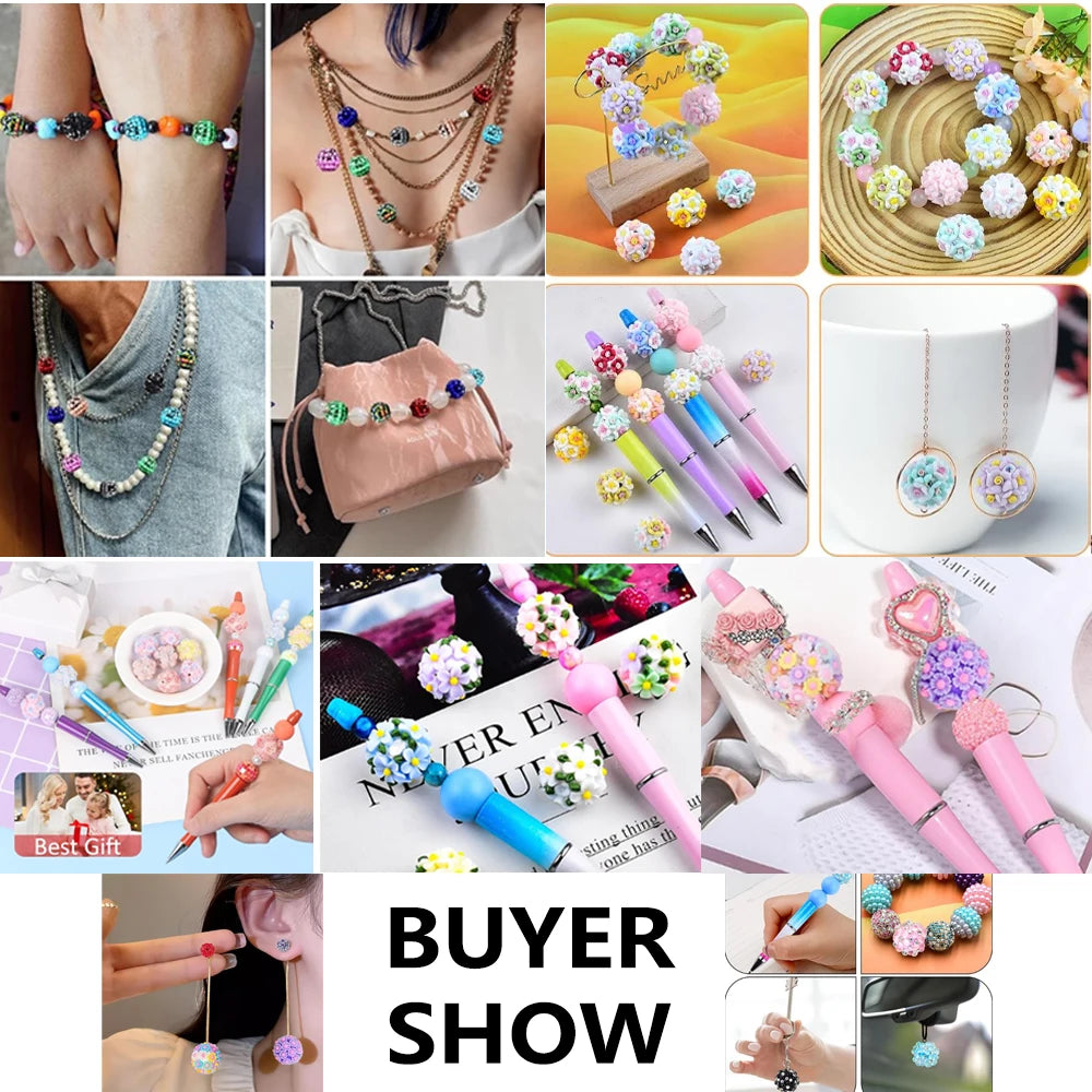 20mm 20pcs 3D Flower Ball Rhinestone Focal Acrylic Spacer Beads For Jewelry Making DIY Necklace Bracelet Earrings Keychain