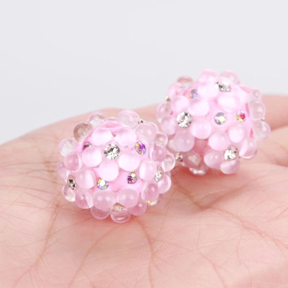 20mm 20pcs 3D Flower Ball Rhinestone Focal Acrylic Spacer Beads For Jewelry Making DIY Necklace Bracelet Earrings Keychain