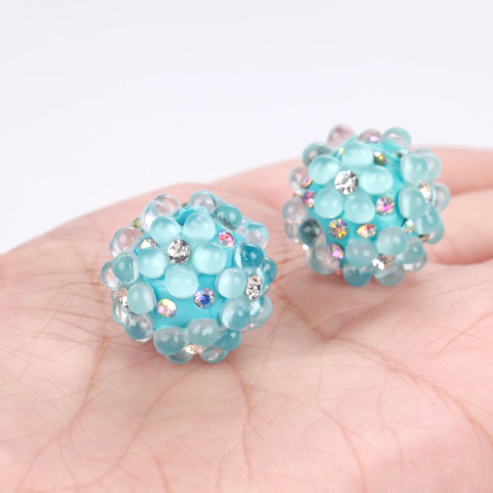 20mm 20pcs 3D Flower Ball Rhinestone Focal Acrylic Spacer Beads For Jewelry Making DIY Necklace Bracelet Earrings Keychain