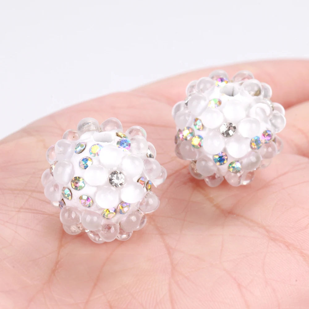 20mm 20pcs 3D Flower Ball Rhinestone Focal Acrylic Spacer Beads For Jewelry Making DIY Necklace Bracelet Earrings Keychain
