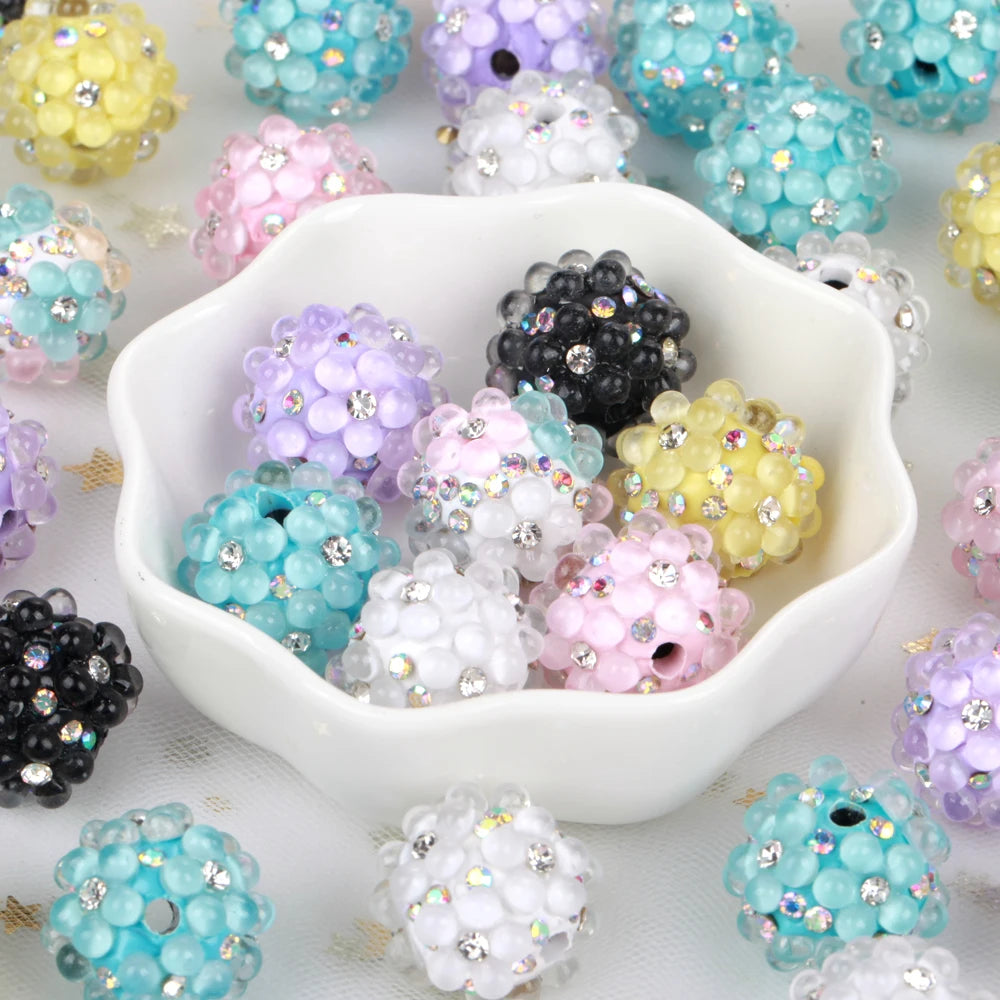 20mm 20pcs 3D Flower Ball Rhinestone Focal Acrylic Spacer Beads For Jewelry Making DIY Necklace Bracelet Earrings Keychain