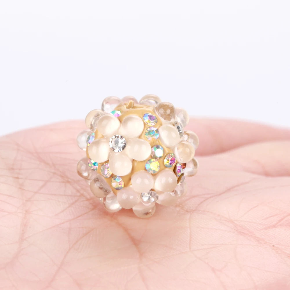 20mm 20pcs 3D Flower Ball Rhinestone Focal Acrylic Spacer Beads For Jewelry Making DIY Necklace Bracelet Earrings Keychain