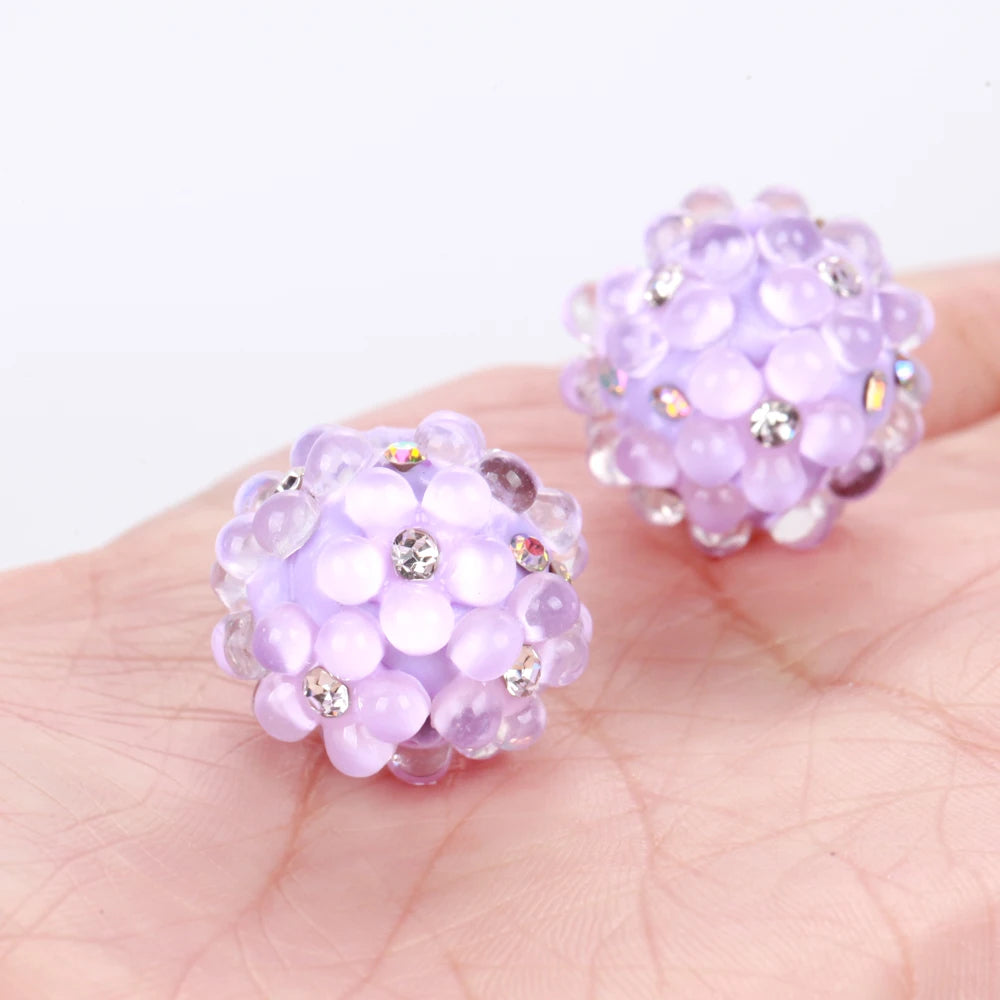20mm 20pcs 3D Flower Ball Rhinestone Focal Acrylic Spacer Beads For Jewelry Making DIY Necklace Bracelet Earrings Keychain