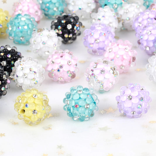20mm 20pcs 3D Flower Ball Rhinestone Focal Acrylic Spacer Beads For Jewelry Making DIY Necklace Bracelet Earrings Keychain