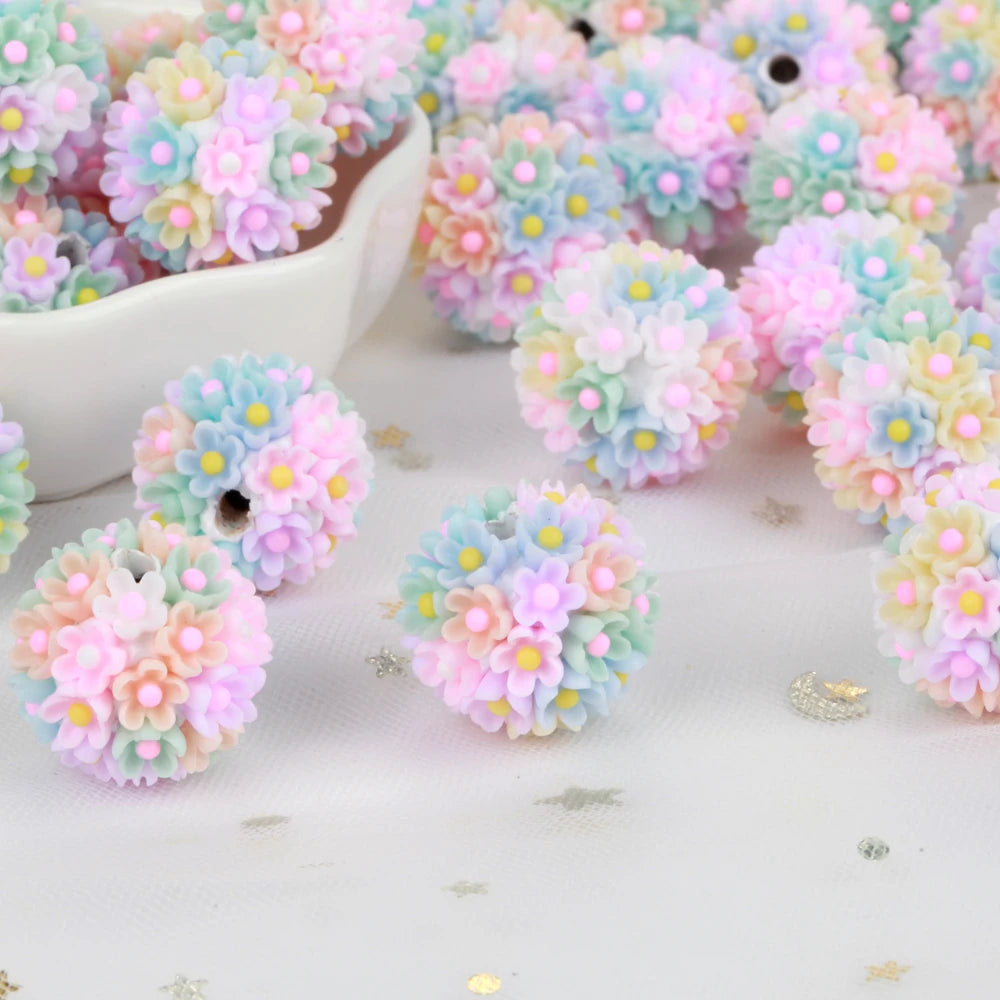 20mm 20pcs Colorful Flower Ball Polymer Clay Acrylic Beads For Jewelry Making DIY Necklace Bracelet Earring Accessories Lover