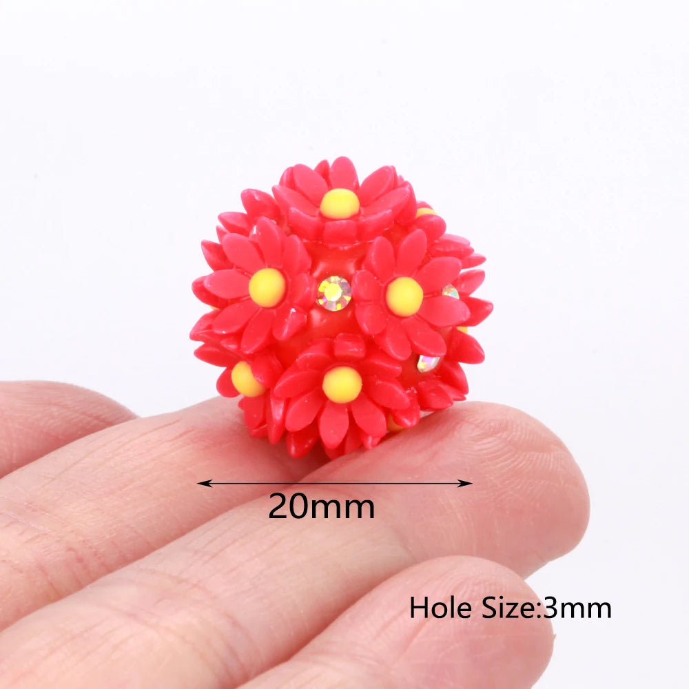 20mm 20pcs Daisy Flower Ball Red Polymer Clay Acrylic Beads For Jewelry Making DIY Necklace Bracelets Earring Accessories