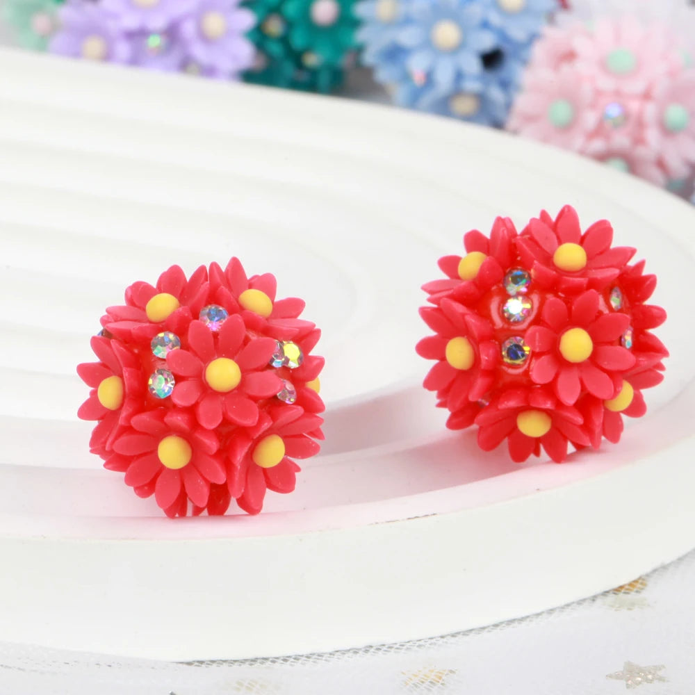 20mm 20pcs Daisy Flower Ball Red Polymer Clay Acrylic Beads For Jewelry Making DIY Necklace Bracelets Earring Accessories