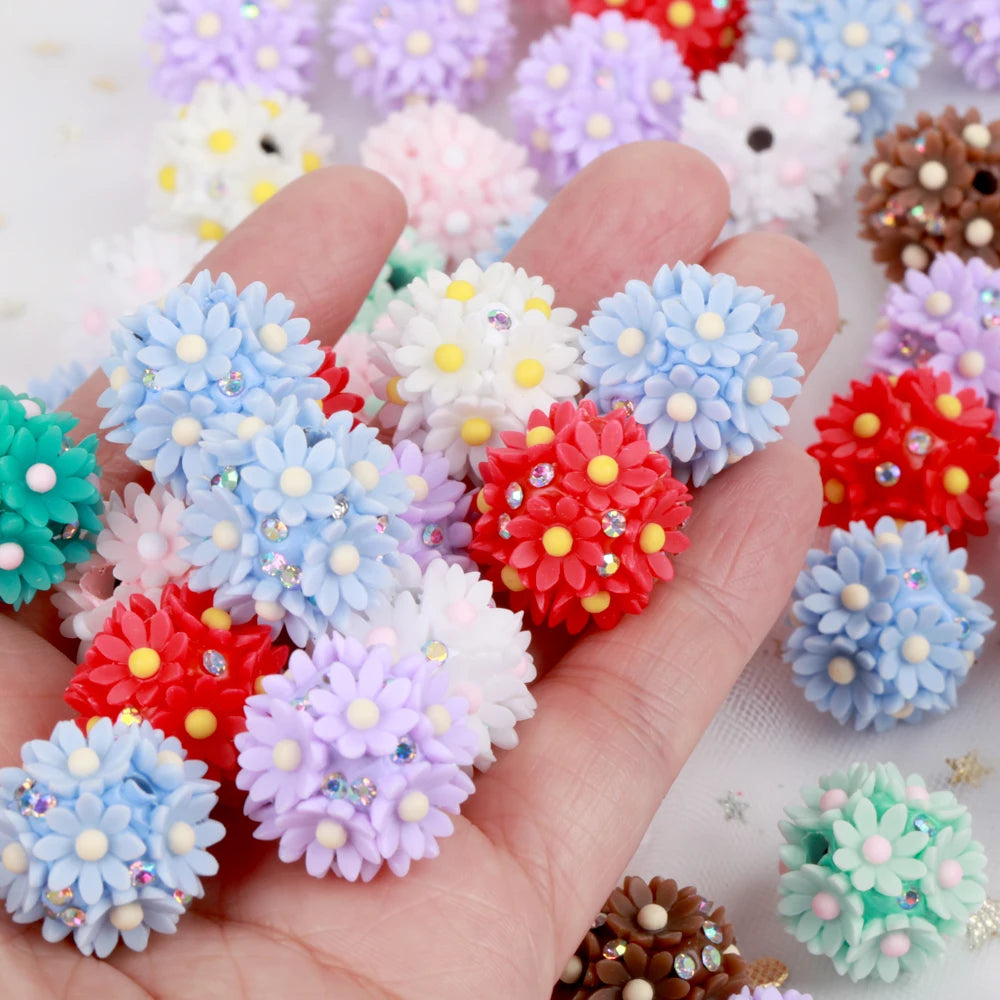 20mm 20pcs Daisy Flower Ball Red Polymer Clay Acrylic Beads For Jewelry Making DIY Necklace Bracelets Earring Accessories