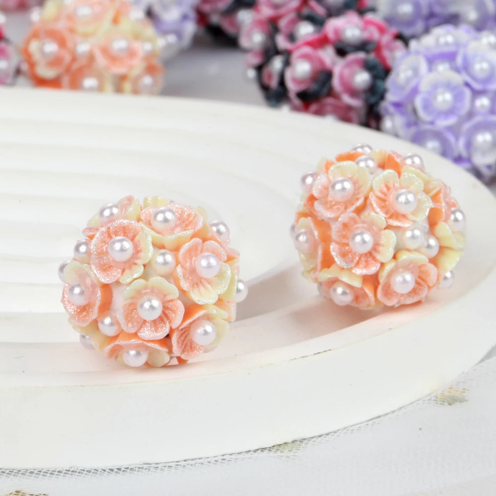 20mm 20pcs Flower Pearl Polymer Clay Lover Gift Acrylic Beads For Jewelry Making DIY Necklace Bracelets Earring Accessories