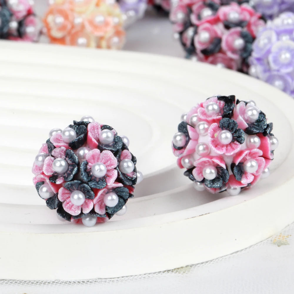 20mm 20pcs Flower Pearl Polymer Clay Lover Gift Acrylic Beads For Jewelry Making DIY Necklace Bracelets Earring Accessories
