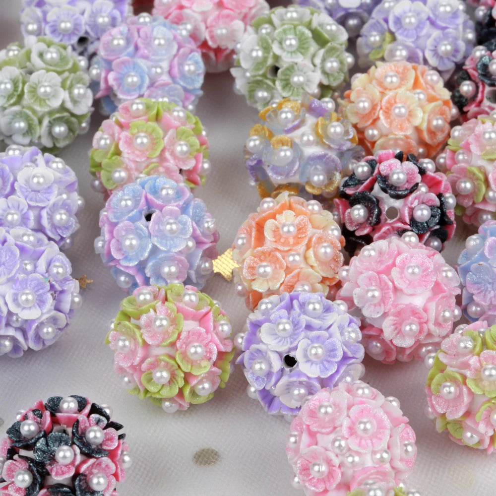 20mm 20pcs Flower Pearl Polymer Clay Lover Gift Acrylic Beads For Jewelry Making DIY Necklace Bracelets Earring Accessories