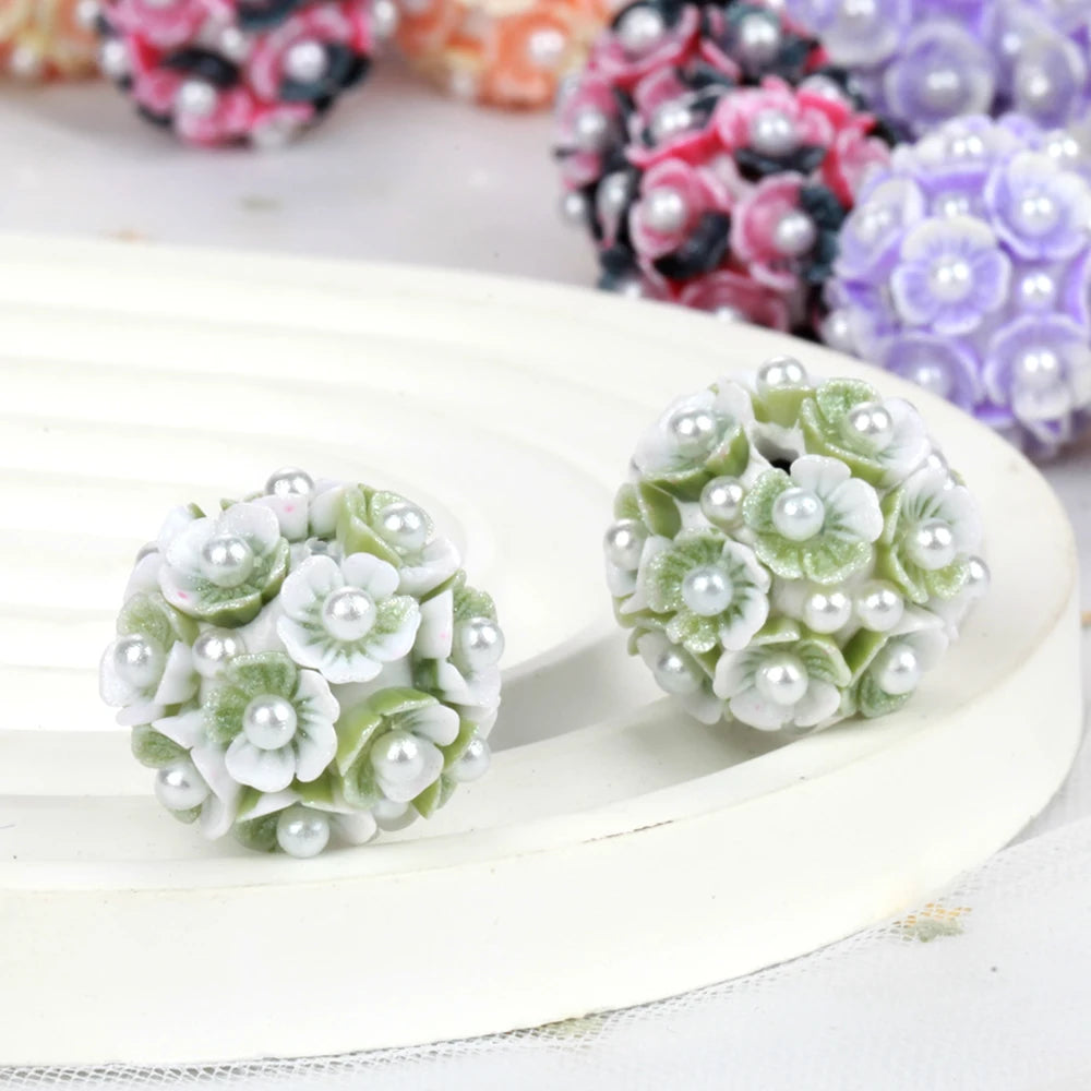20mm 20pcs Flower Pearl Polymer Clay Lover Gift Acrylic Beads For Jewelry Making DIY Necklace Bracelets Earring Accessories