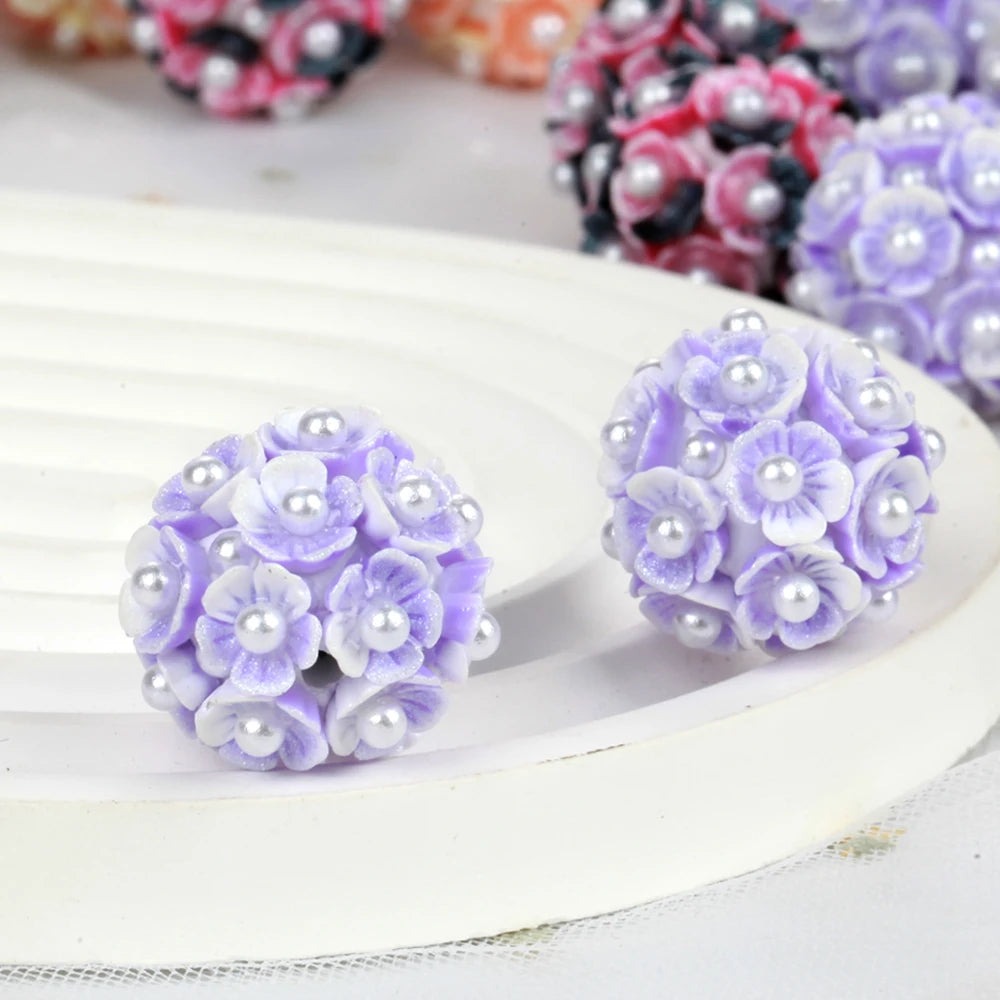 20mm 20pcs Flower Pearl Polymer Clay Lover Gift Acrylic Beads For Jewelry Making DIY Necklace Bracelets Earring Accessories
