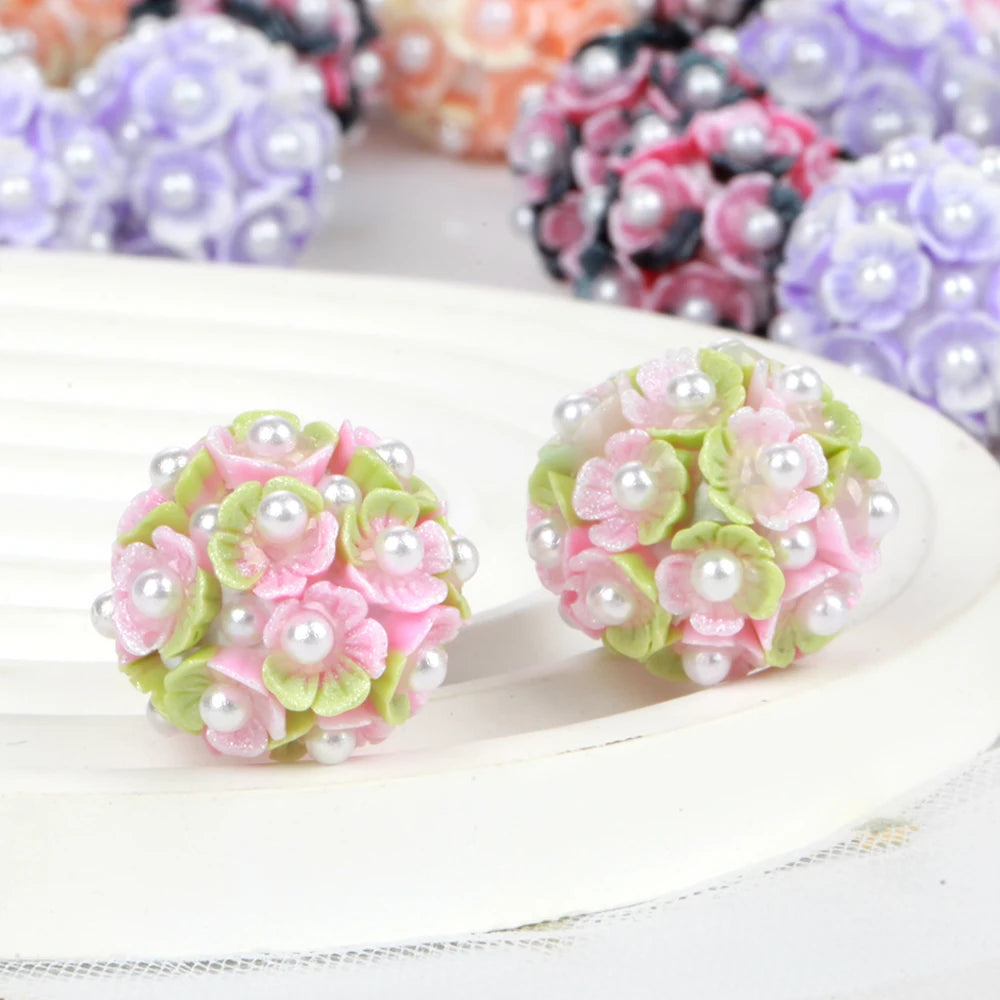 20mm 20pcs Flower Pearl Polymer Clay Lover Gift Acrylic Beads For Jewelry Making DIY Necklace Bracelets Earring Accessories