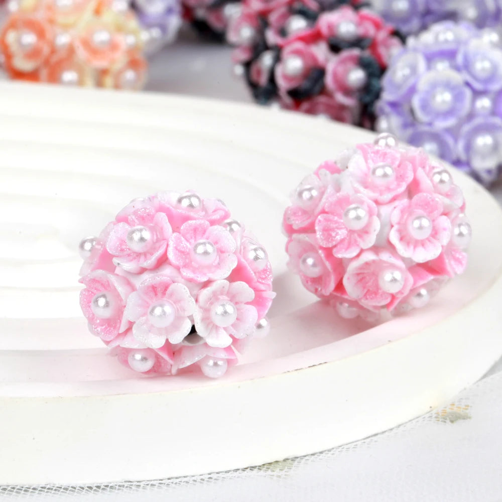 20mm 20pcs Flower Pearl Polymer Clay Lover Gift Acrylic Beads For Jewelry Making DIY Necklace Bracelets Earring Accessories