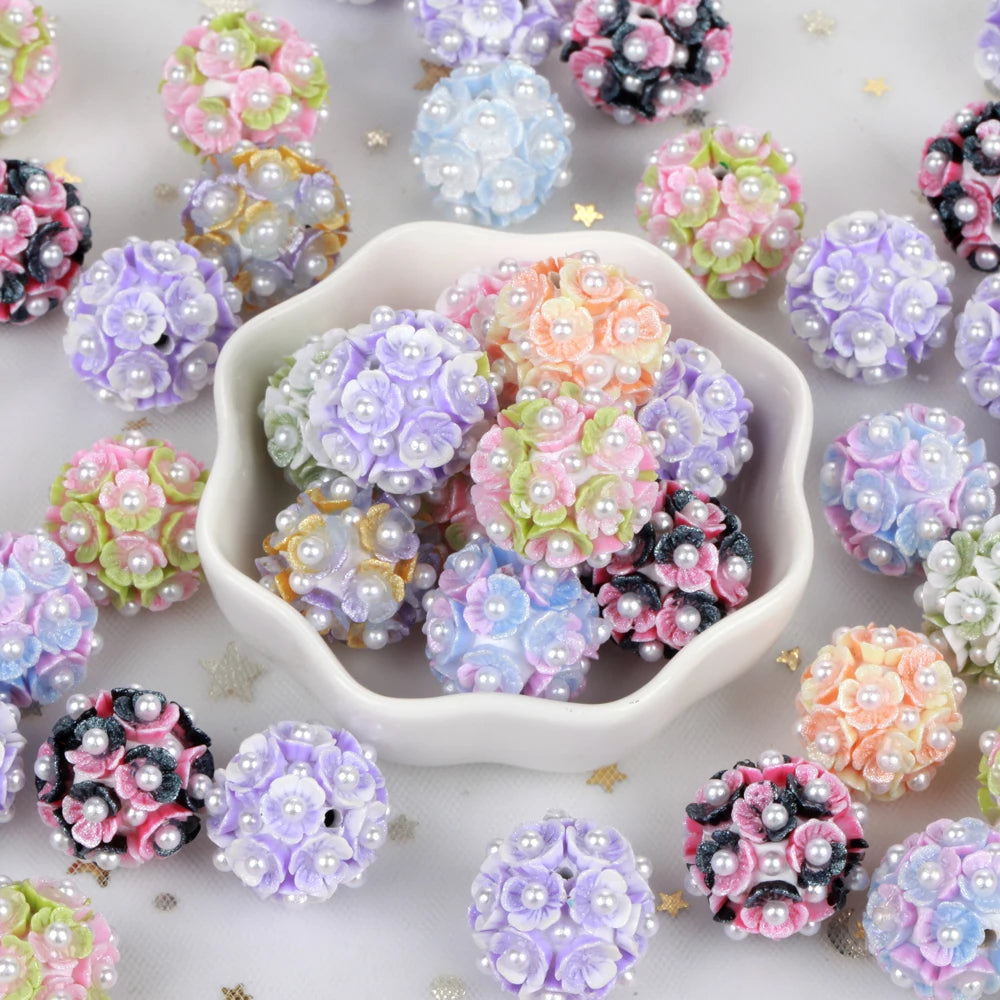 20mm 20pcs Flower Pearl Polymer Clay Lover Gift Acrylic Beads For Jewelry Making DIY Necklace Bracelets Earring Accessories