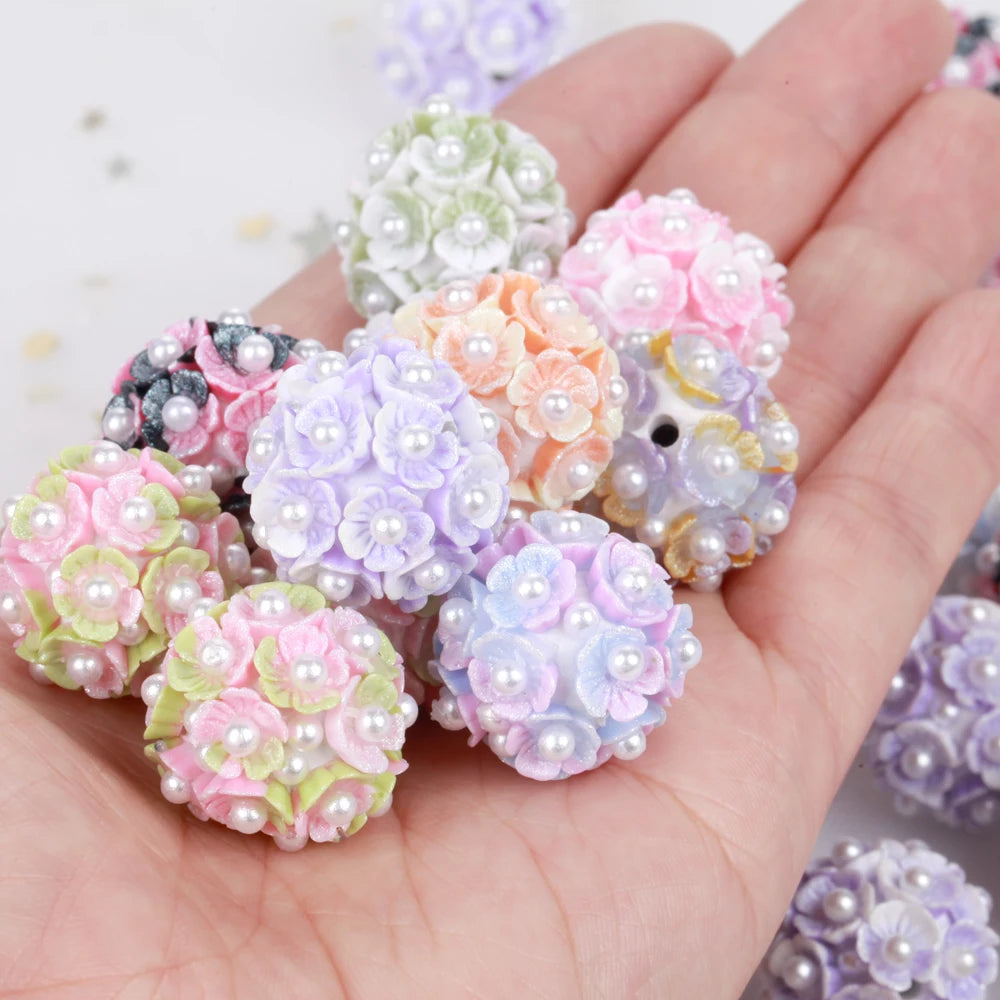 20mm 20pcs Flower Pearl Polymer Clay Lover Gift Acrylic Beads For Jewelry Making DIY Necklace Bracelets Earring Accessories