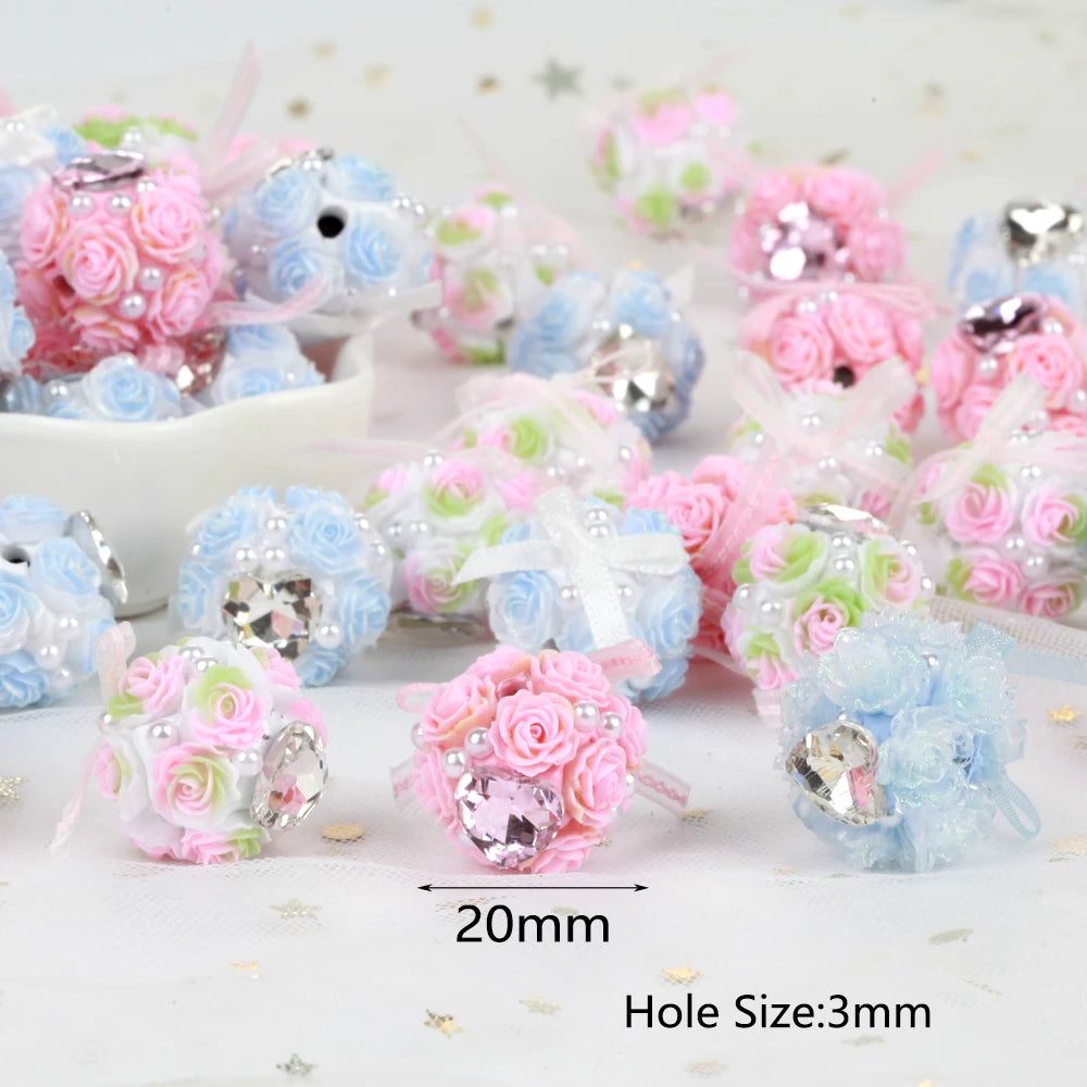 20mm 20pcs Rose Flower Ball Bow Love Polymer Clay Acrylic Beads For Jewelry Making DIY Necklace Bracelets Earring Accessories