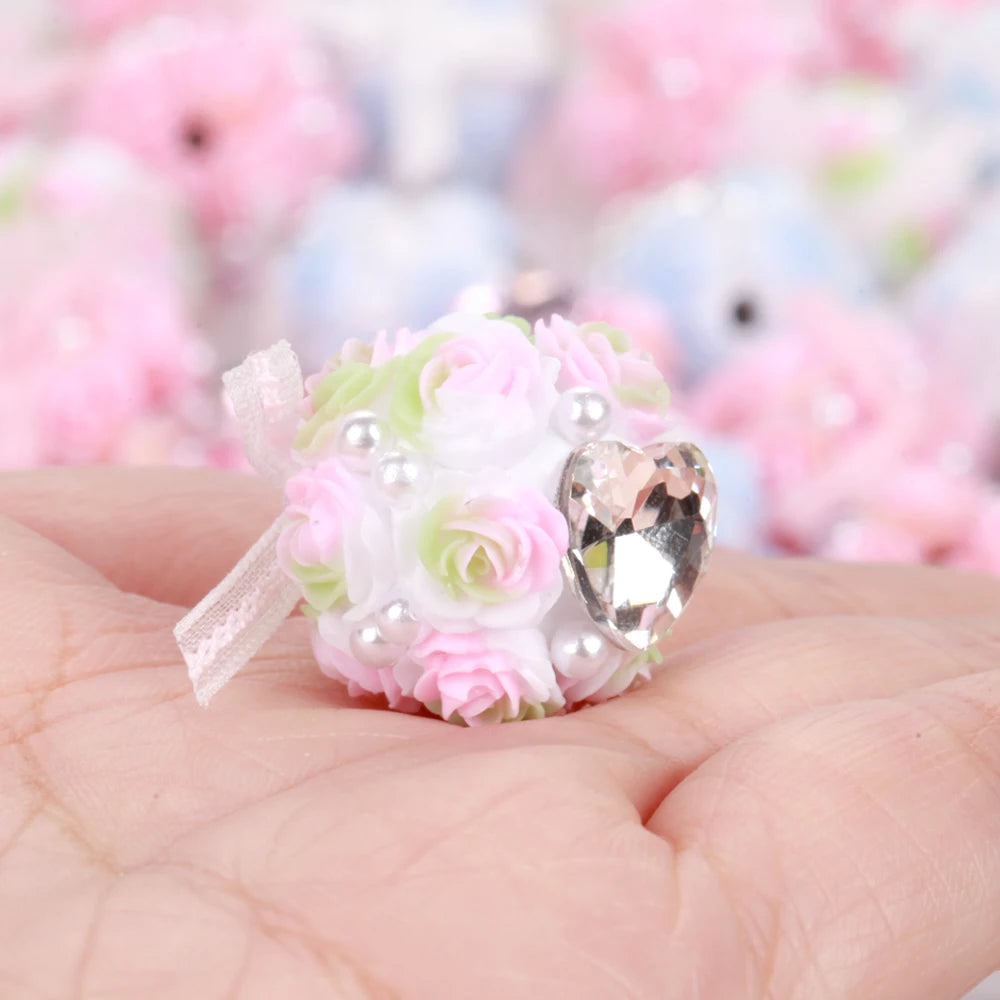 20mm 20pcs Rose Flower Ball Bow Love Polymer Clay Acrylic Beads For Jewelry Making DIY Necklace Bracelets Earring Accessories