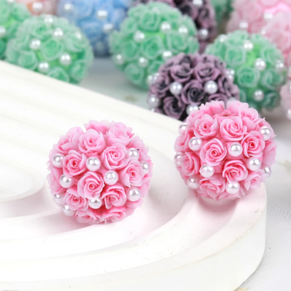 20mm20pcs Rose Flower Ball Pearl Lover Polymer Acrylic Beads For Jewelry Making DIY Necklace Bracelets Earring Accessories