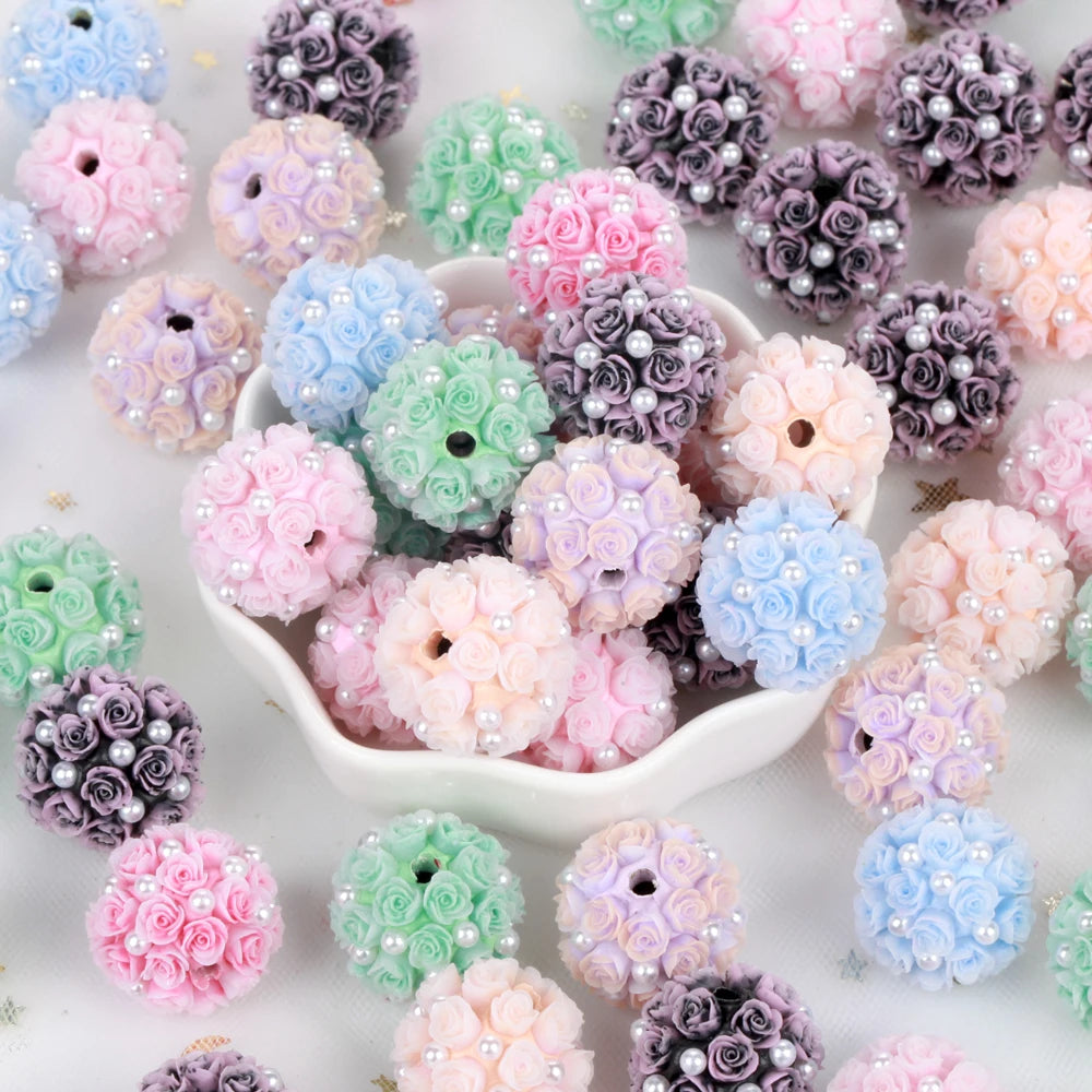 20mm20pcs Rose Flower Ball Pearl Lover Polymer Acrylic Beads For Jewelry Making DIY Necklace Bracelets Earring Accessories